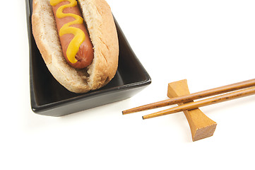 Image showing Hot Dog and Chopsticks