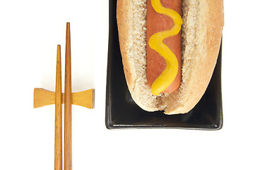 Image showing Hot Dog and Chopsticks