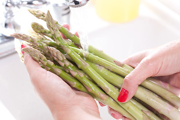 Image showing Woman Washing Asparagus