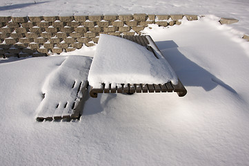 Image showing Snowy Picnic Bench