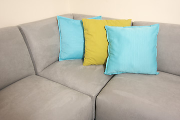 Image showing Grey Suede Couch & Pillows
