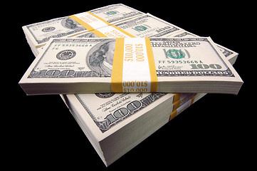 Image showing Hundred Dollar Bills On A Black Background