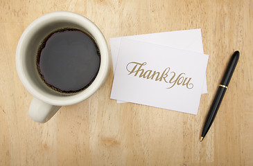 Image showing Thank You Note Card, Pen and Coffee