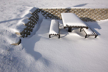 Image showing Snowy Picnic Bench