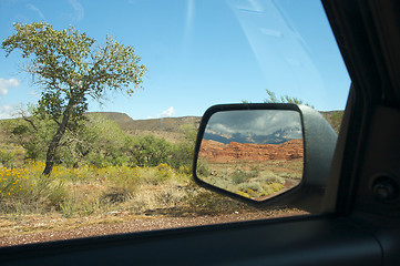 Image showing Red Rock Of Utah in Car Mirror