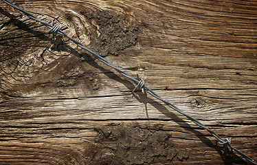 Image showing Aged Wood Texture and Barbed Wire