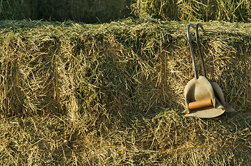 Image showing Stacked Straw Hay Bails