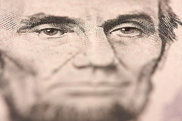 Image showing Macro of Five Dollar Bill's Lincoln