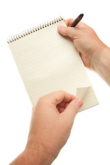 Image showing Male Hands Holding Pen and Pad of Paper
