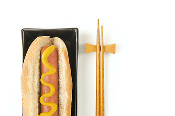 Image showing Hot Dog and Chopsticks