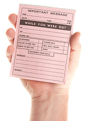 Image showing Male Hand Holding Blank Pink Message Pad