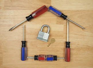Image showing House Shaped by Screwdrivers with Lock and Key