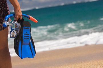 Image showing Woman Holding Snorkeling Gear