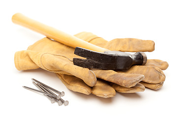 Image showing Hammer, Gloves and Nails