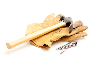 Image showing Hammer, Gloves and Nails