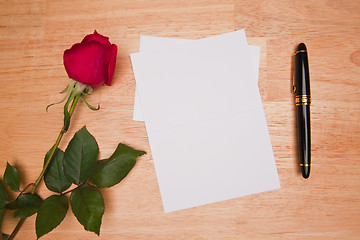 Image showing Blank Card, Rose and Pen