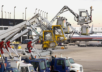 Image showing Deicing Equipment Ready at Airport