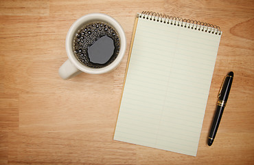 Image showing Blank Pad of Paper, Pen & Coffee