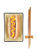 Image showing Hot Dog and Chopsticks