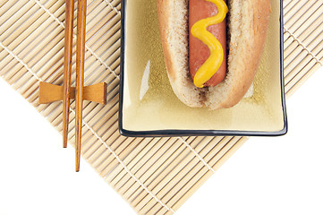 Image showing Hot Dog and Chopsticks