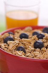 Image showing Bowl of Granola and Boysenberries and Juice