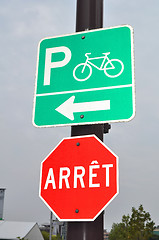 Image showing Stop, bicycle parking sign