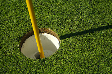 Image showing Lush, Freshly Mowed Golf Green & Flag