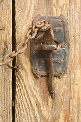Image showing Rusty Barn Door Latch and Chain