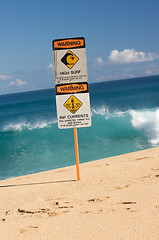 Image showing Surf and Currents Warning Sign