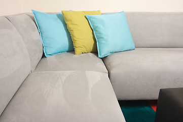 Image showing Grey Suede Couch & Pillows