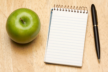 Image showing Pen, Paper and Apple