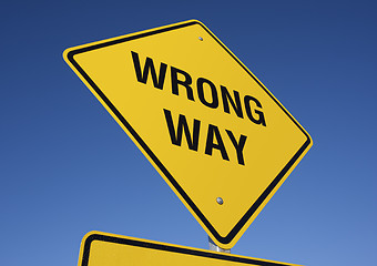 Image showing Wrong Way Yellow Road Sign