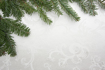 Image showing Silk Christmas Background Framed with Pine Branches