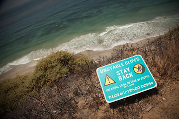Image showing Stay Back Warning Sign at Cliff Edge