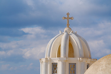 Image showing Dome and Cross From Santorini, Greece