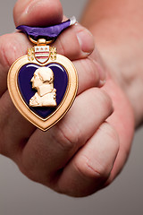 Image showing Man Holding Purple Heart War Medal