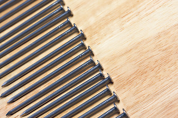 Image showing Macro of Nails on Wood