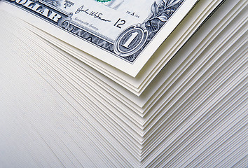 Image showing Abstract of a Large Stack of One Dollar Bills