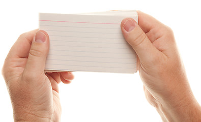 Image showing Male Hand Holding Stack of Flash Cards