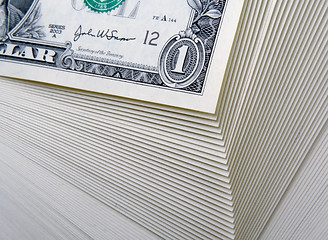 Image showing Abstract of a Large Stack of One Dollar Bills