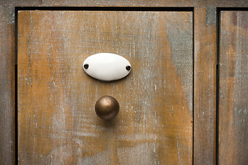 Image showing Antique Wood Filing Cabinet Drawer With Blank Label