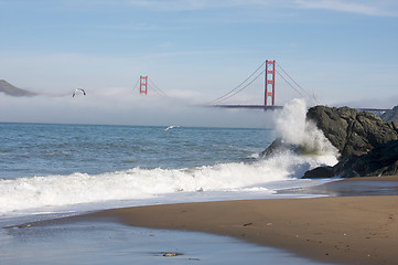 Image showing The Golden Gate Bridge in the Morning Fog