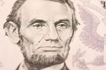 Image showing Macro of Five Dollar Bill's Lincoln