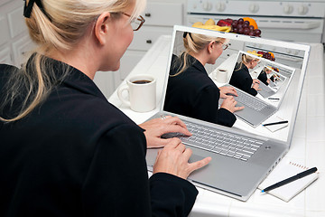 Image showing Abstract of Woman In Kitchen Using Laptop