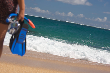 Image showing Woman Holding Snorkeling Gear