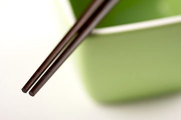 Image showing Chopsticks & Green Bowl