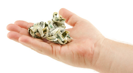 Image showing Crumpled Dollar Bills In Palm