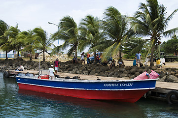 Image showing nicaragau native panga boat on dock commuter to little corn isla