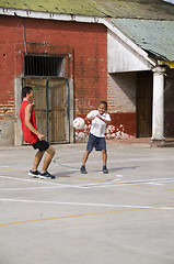 Image showing editorial native nicaragu boys play soccer on sports concrete fi