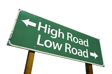 Image showing High Road, Low Road  - Road Sign with Clipping Path